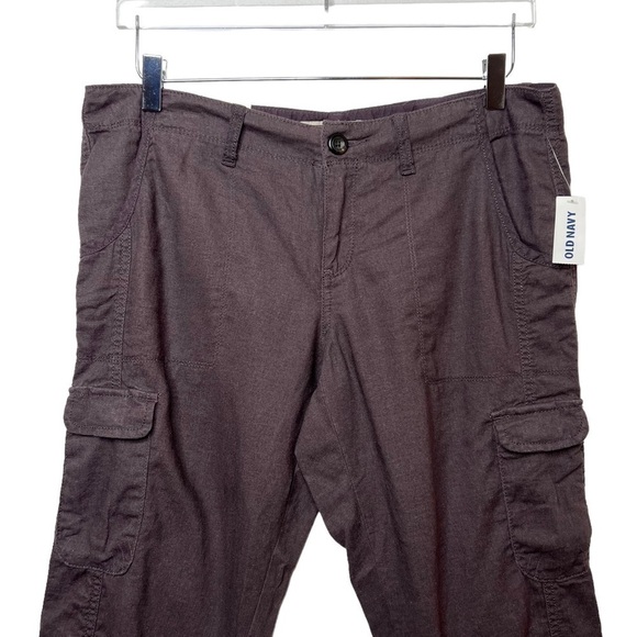 NWT Old Navy Y2K Brown Linen Low Rise Cargo Utility Capri Women’s Pants Sz 10 - Picture 2 of 11